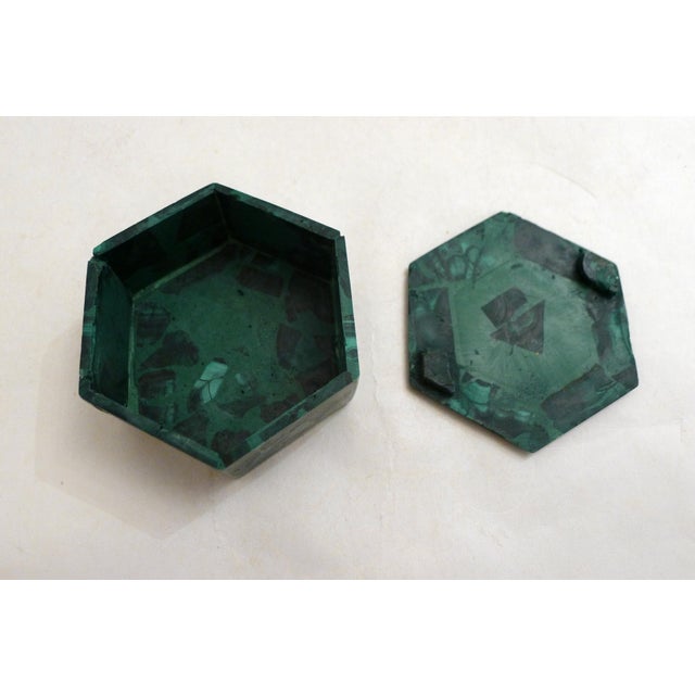 Hexagonal Malachite Box and Lid with Cloisonné Decoration For Sale - Image 3 of 10