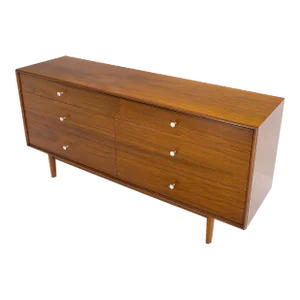 John Stuart Walnut Mid Century Modern 6 Drawer Long Dresser Thin Edge Style MINT