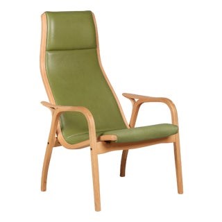 Vintage Lamino Lounge Chair in Olive Green Leather by Yngve Ekström for Swedese For Sale