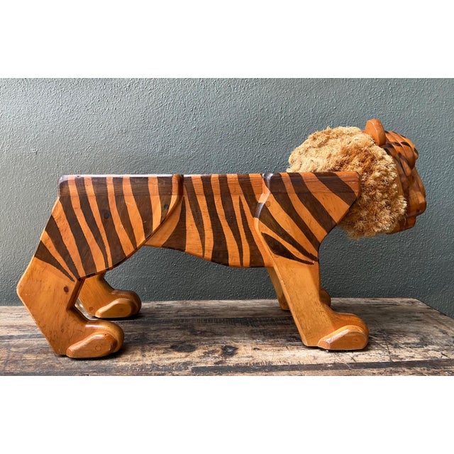 Vintage Handcrafted Wood and Jute Tiger Stool For Sale - Image 10 of 16