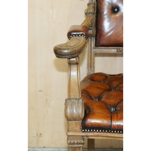 Antique William IV Chesterfield Oak & Brown Leather Desk Chair, 1830s For Sale - Image 6 of 18