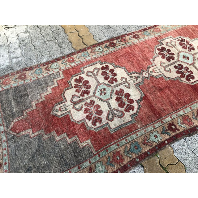 Burnt Orange Handmade Oushak Tribal Runner For Sale - Image 8 of 11