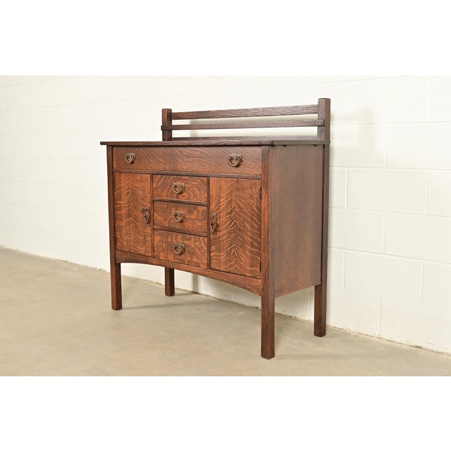 Mission Gustav Stickley Antique Mission Oak Arts & Crafts Sideboard, Newly Refinished For Sale - Image 3 of 15