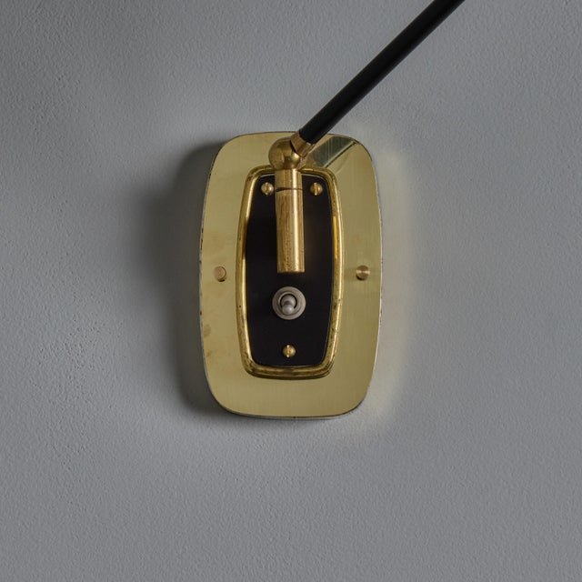 1950s Stilnovo Perforated Black Metal and Brass Sconce With Stamped Label For Sale - Image 11 of 17