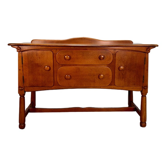 Vintage Brutalist Colonial Maple Sideboard Buffet Cabinet For Sale