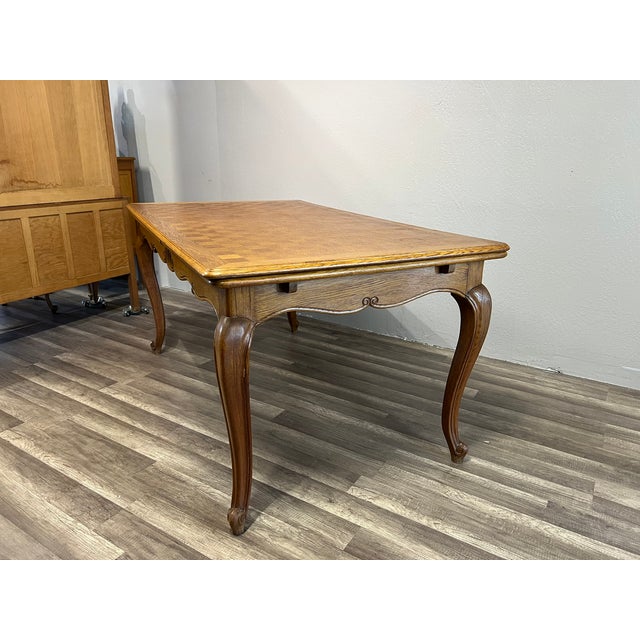 1960s Mid Century Belgian Light Oak Table and 6 Chair Set - Set of 7 For Sale - Image 4 of 12