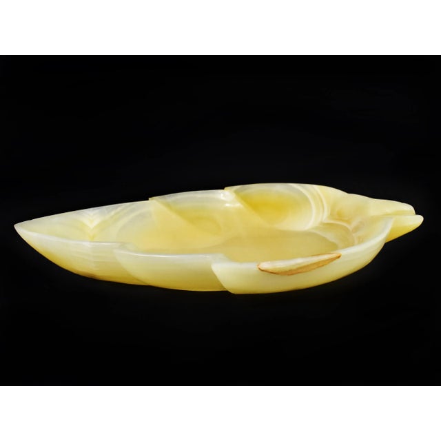 20th Century Carved Solid Onyx Stone Leaf Shape Footed Dish For Sale - Image 4 of 11