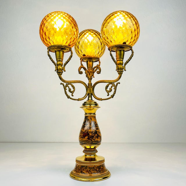 3 Arm Table Lamp Hunting by C. Florentine, Italy, 1950s For Sale - Image 9 of 18