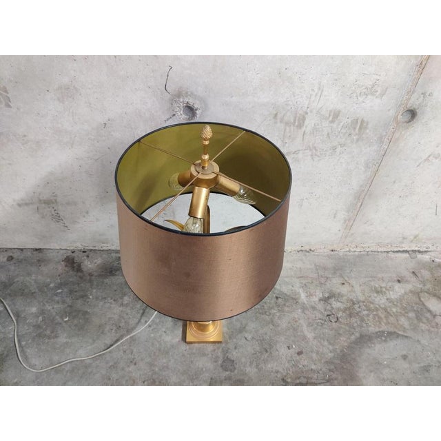 Metal Brass and Opaline Pineapple Leaf Table Lamp, 1960s For Sale - Image 7 of 12