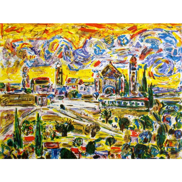 Impressionist Amos Yaskil "Mt. Zion" Signed & Numbered Art Lithograph 1980 Judaic Art For Sale