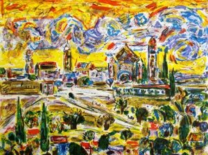 Impressionist Amos Yaskil "Mt. Zion" Signed & Numbered Art Lithograph 1980 Judaic Art