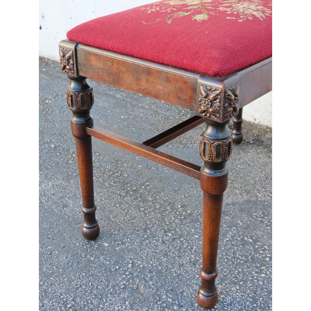 Early 20th Century Early 1900s Tapestry Carved Vanity Stool Bench Ottoman 6307 For Sale - Image 5 of 11