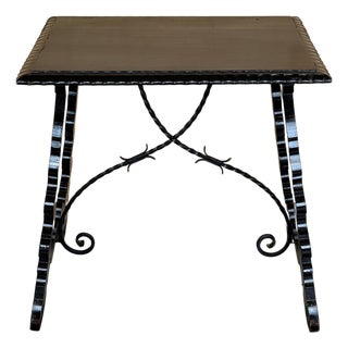 19th Century Ebonized Baroque Spanish Side Table with Lyre Legs For Sale