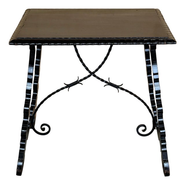 19th Century Ebonized Baroque Spanish Side Table with Lyre Legs For Sale