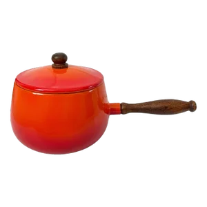 Vintage Mid Century Orange Enamel Fondue Pot/ Saucepan ~ Pristine