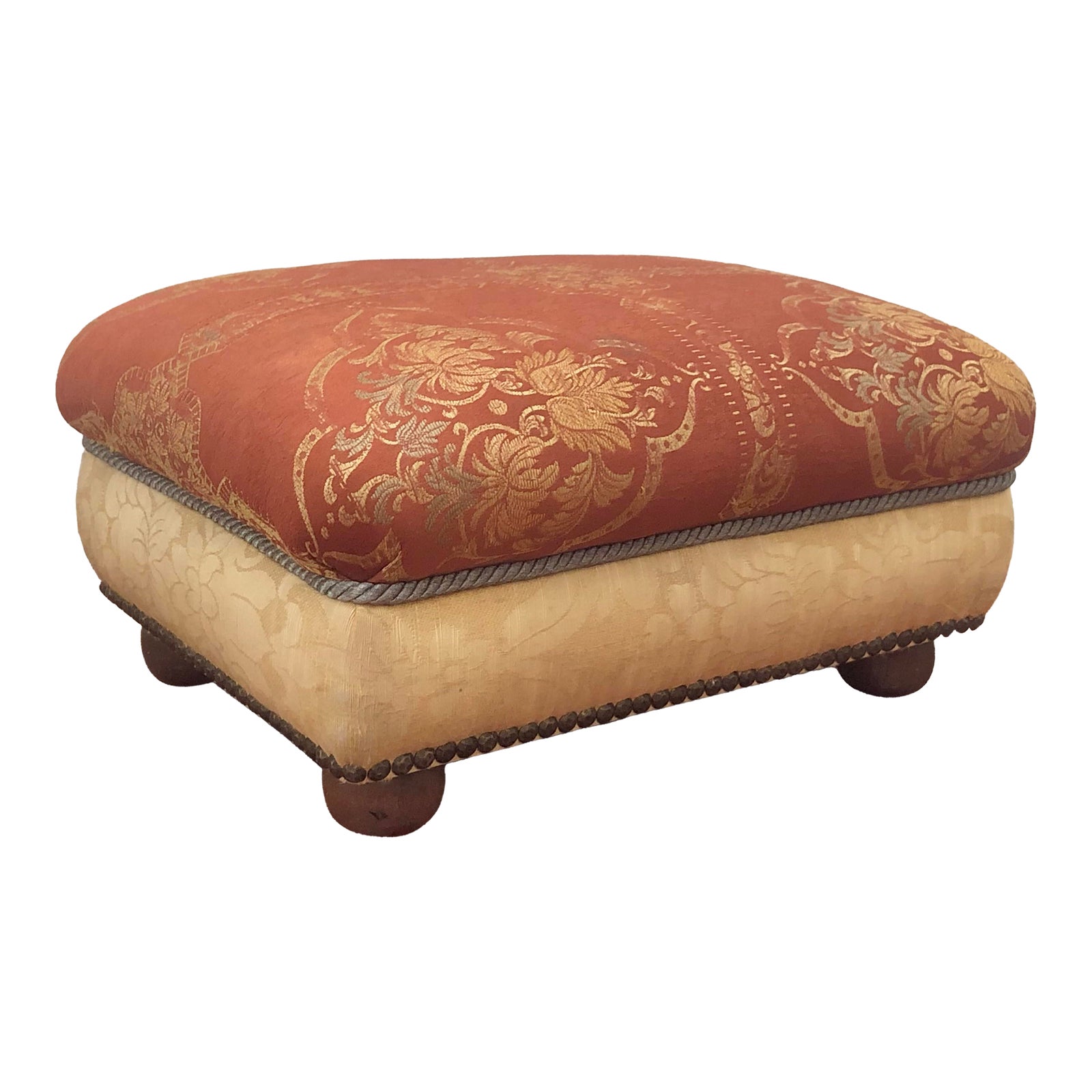 Manderley Silk Damask Footstool in Rust and Mustard Colors Chairish