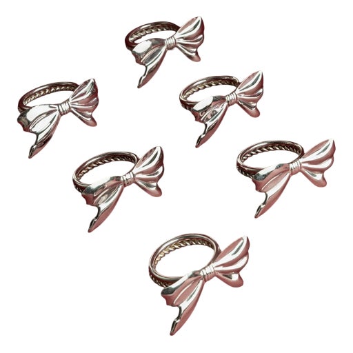 Vintage Silver-Plated Ribbon Napkin Rings, 1970s, Set of 6 For Sale