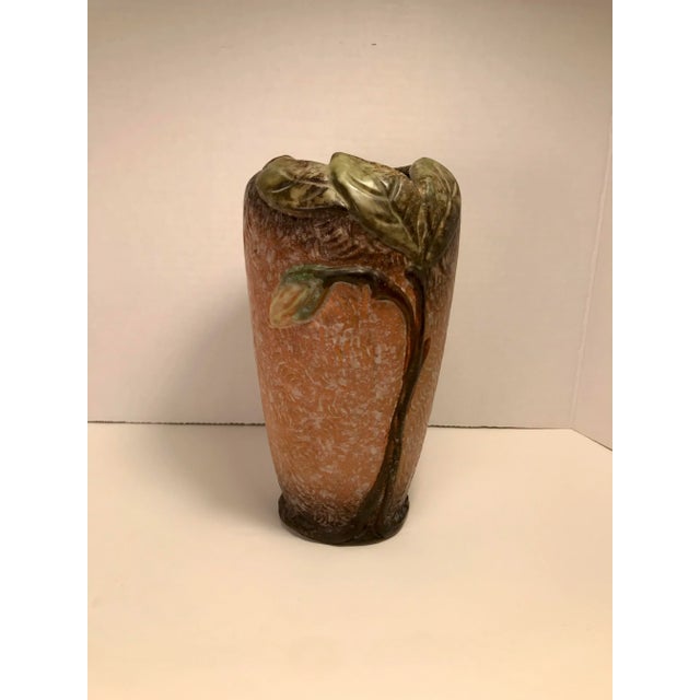 Orange 1920-1933 Art Deco Weller Malvern Line Mottled Brown Ceramic Vase Signed For Sale - Image 8 of 8