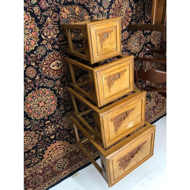 Late 20th Century Vintage Chinoiserie Style Teak Carved Nesting Tables - Set of 4 For Sale - Image 5 of 10