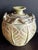 Tribal Vintage Pier 1 Weathered Green Earthenware Vase With Tropical Leaf Relief For Sale - Image 3 of 10