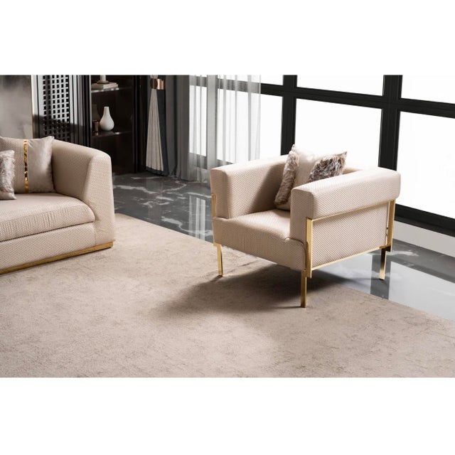 New Vega 3–Piece Gold Accent Modern Luxury Living Room Set - Sofa , Loveseat & Chair For Sale - Image 12 of 18