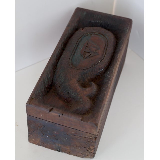 Wood Unbelievable Rare Antique Folk Art Hand Carved Solid Wood Box With Whale Schooner Nautical For Sale - Image 7 of 18