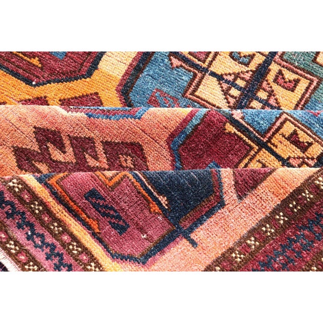 Vintage Wool Ersari Rug in Wool With Gul Design in Orange, Blue, and Brown 5'0 X 8'10 For Sale - Image 11 of 12