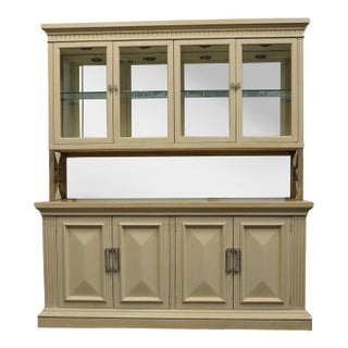 Drexel Heritage Cabochon Collection Contemporary Coastal Style 72" Buffet W. Lighted Display China Cabinet 848-140 / 848-240 - Bleach Sand Finish For Sale