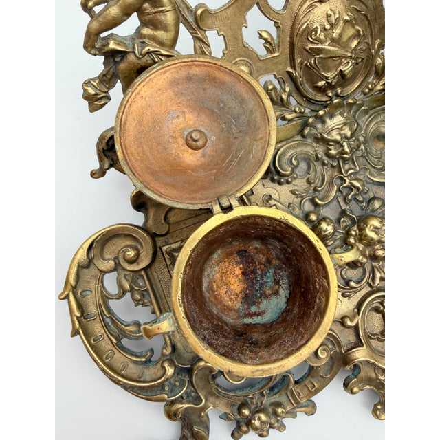 Brass Antique 19th Century French Rococo Cast Brass Double Inkwell For Sale - Image 8 of 18
