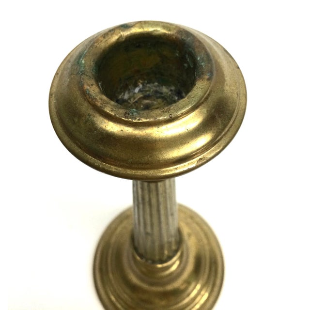 Shabby Chic 1930s Brass Heavy Base Single Candle Holder For Sale - Image 3 of 10