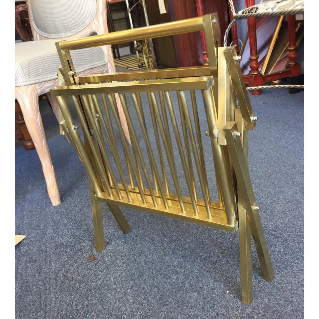 Metal Mid-Century Modern Brass Campaign Style Folding Magazine Stand For Sale - Image 7 of 9