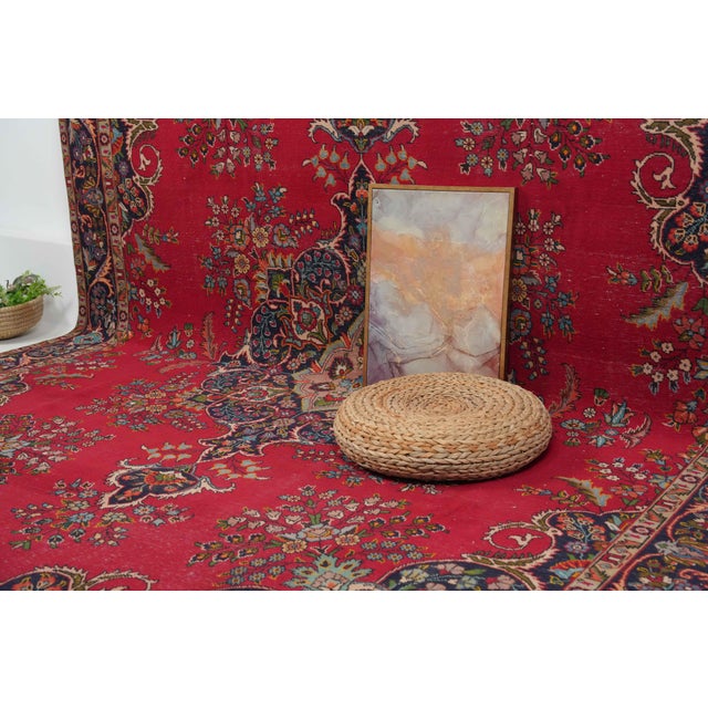 1970s Vintage Persian Handmade Wool 10x13 Red Floral Area Rug For Sale - Image 10 of 11