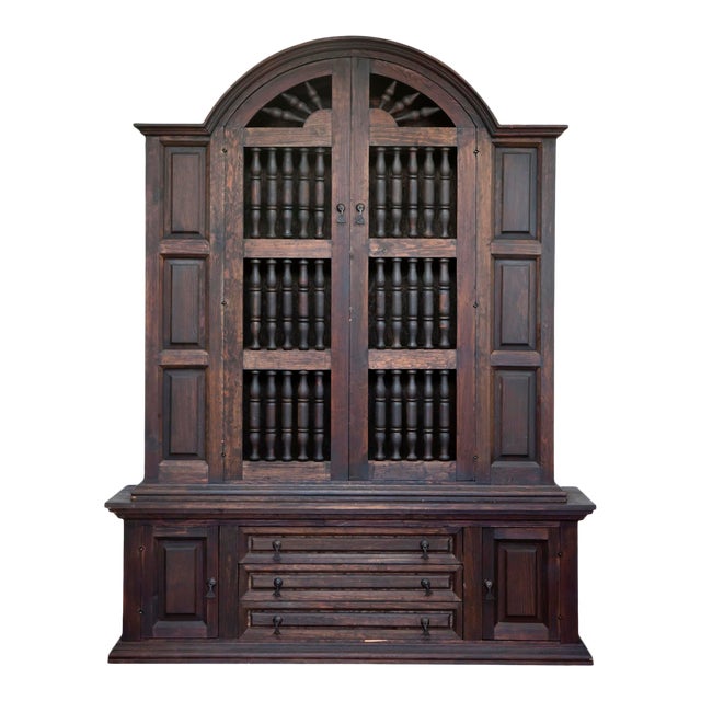 20th Century Spanish Style Dark Pine Hutch Chairish