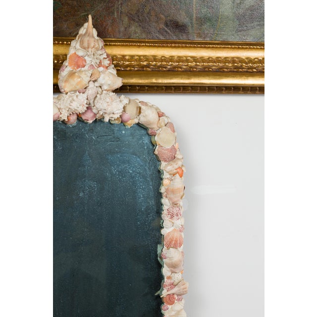 American 1930s Shell Mirror with Pyramidal Crest and Pastel Tones For Sale - Image 11 of 11