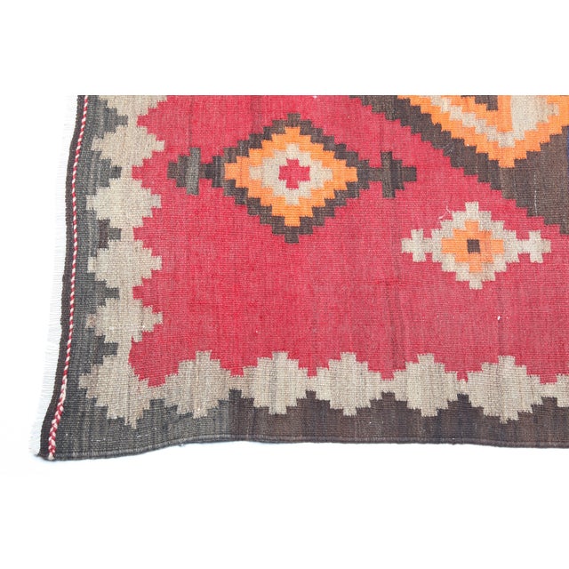 Textile Antique Caucasian Karabagh Kilim With Bold Tribal Medallion in Crimson & Red Tones -4' 4'' X 10' 4'' For Sale - Image 7 of 7
