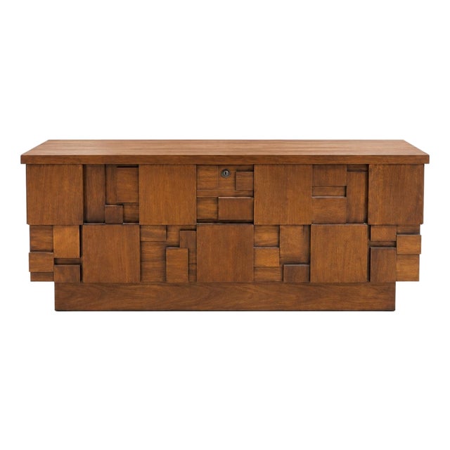 Mid-Century Modern Lane Brutalist Staccato Walnut Cedar Chest Trunk Coffee Table For Sale