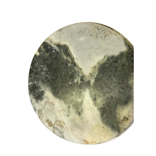 Chinese Natural Dream Stone Round White Fengshui Plaque Display For Sale - Image 4 of 6