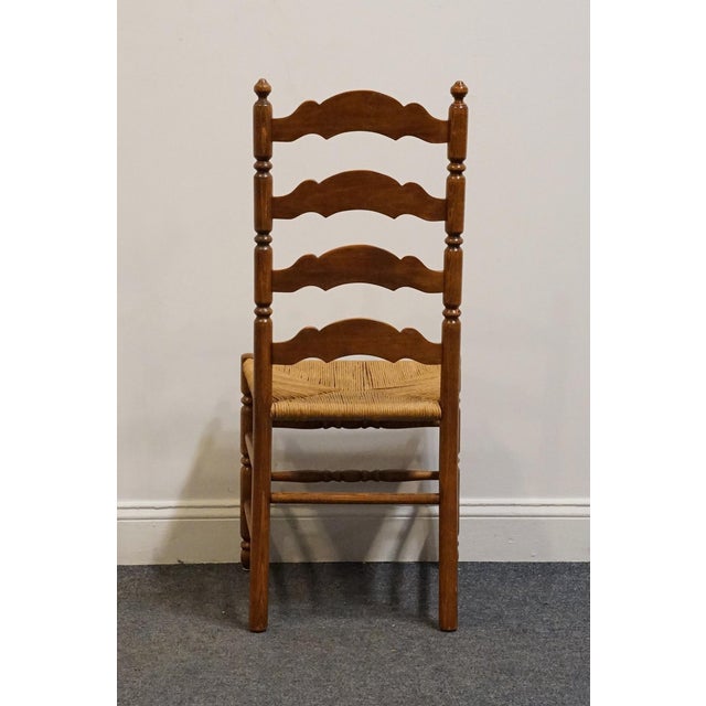 Wood High End Vintage Solid Hard Rock Maple Colonial Early American Ladder Back Dining Side Chair W. Rush Seat For Sale - Image 7 of 10