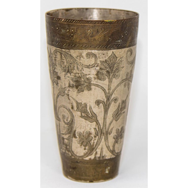 Mid 20th Century Antique Engraved Metal Silvered Beaker or Vase From India 1940s For Sale - Image 5 of 11