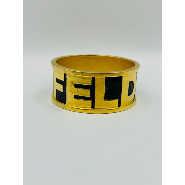1990s Karl Lagerfeld 90s Heavy Gold-Tone Enameled Bangle Bracelet For Sale - Image 5 of 12