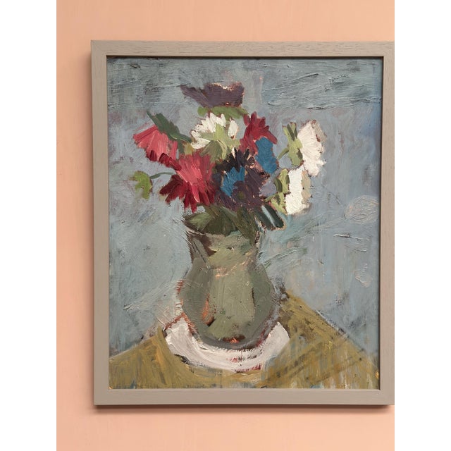 Flowers in Green Vase, 1960s, Oil on Panel, Framed For Sale - Image 13 of 14