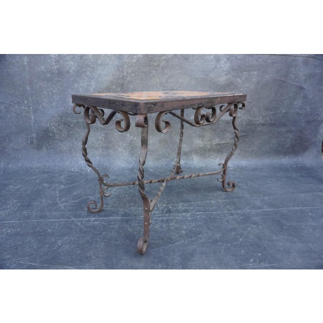 1920s 1920s Original D&m Tile Table With Wrought Iron Base For Sale - Image 5 of 7