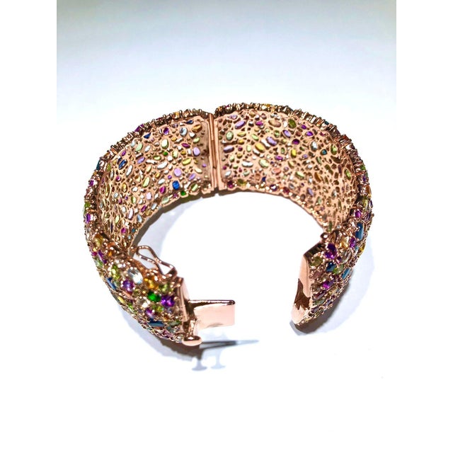 Late 20th Century Bochic “Capri” Vintage Sapphire & Multi Gem Bangle Set In 18K Gold & Silver For Sale - Image 5 of 12