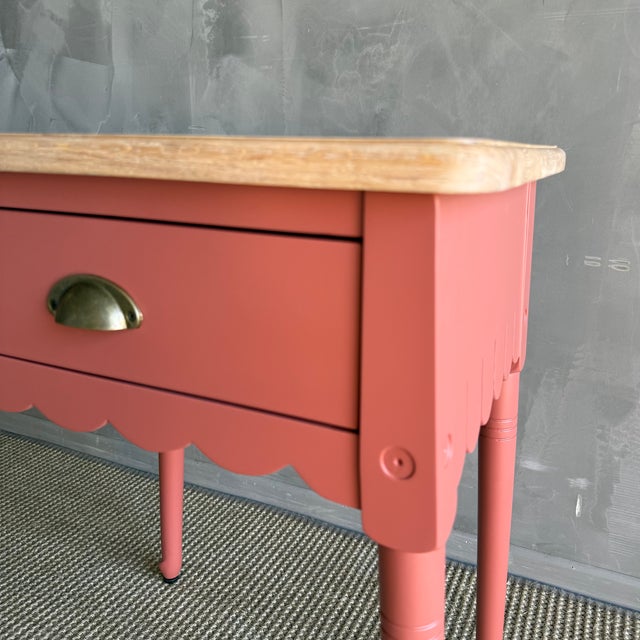 Wood Painted Night Stand or Side Table in Salmon Pink With Natural White Oak Top For Sale - Image 7 of 10