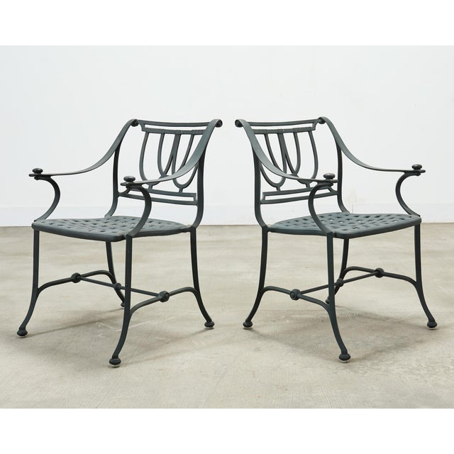 Dark Green Set of Four Brown Jordan-Style Neoclassical Garden Armchairs For Sale - Image 8 of 18