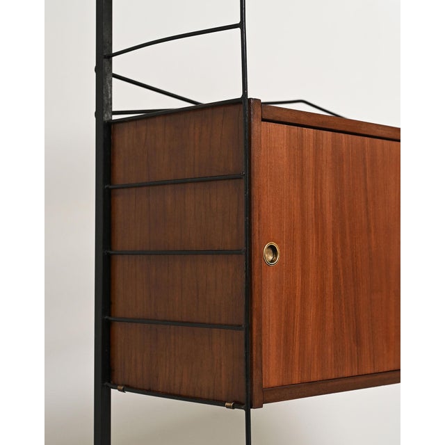Metal Bookcase with Teak Storage Compartment, 1950s For Sale - Image 10 of 11