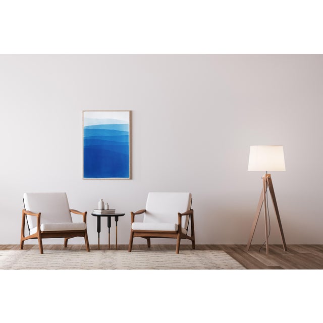 2020s 2026, Minimalist Panorama, Blue Mountains, Handmade Monotype Cyanotype Landscape in Blue Tones For Sale - Image 5 of 8