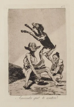 Aguarda que te unten - Origina Etching and Aquatint by Francisco Goya - 1868 1868