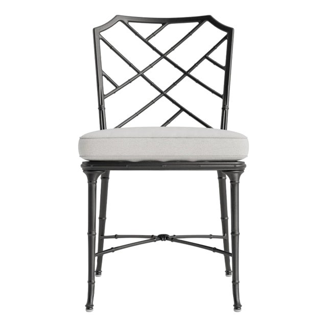 Brown Jordan Calcutta Side Chair, Textured Pewter frame with Fusion Dove fabric For Sale