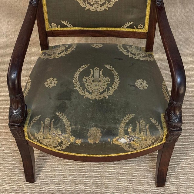 Pair 19th Century French Empire Period Mahogany Armchairs ~ Fauteuils For Sale - Image 12 of 17